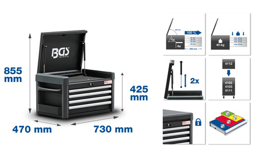 BGS Werkstattwagen-Aufsatz für Werkstattwagen PROFI | 4 Schubladen | leer