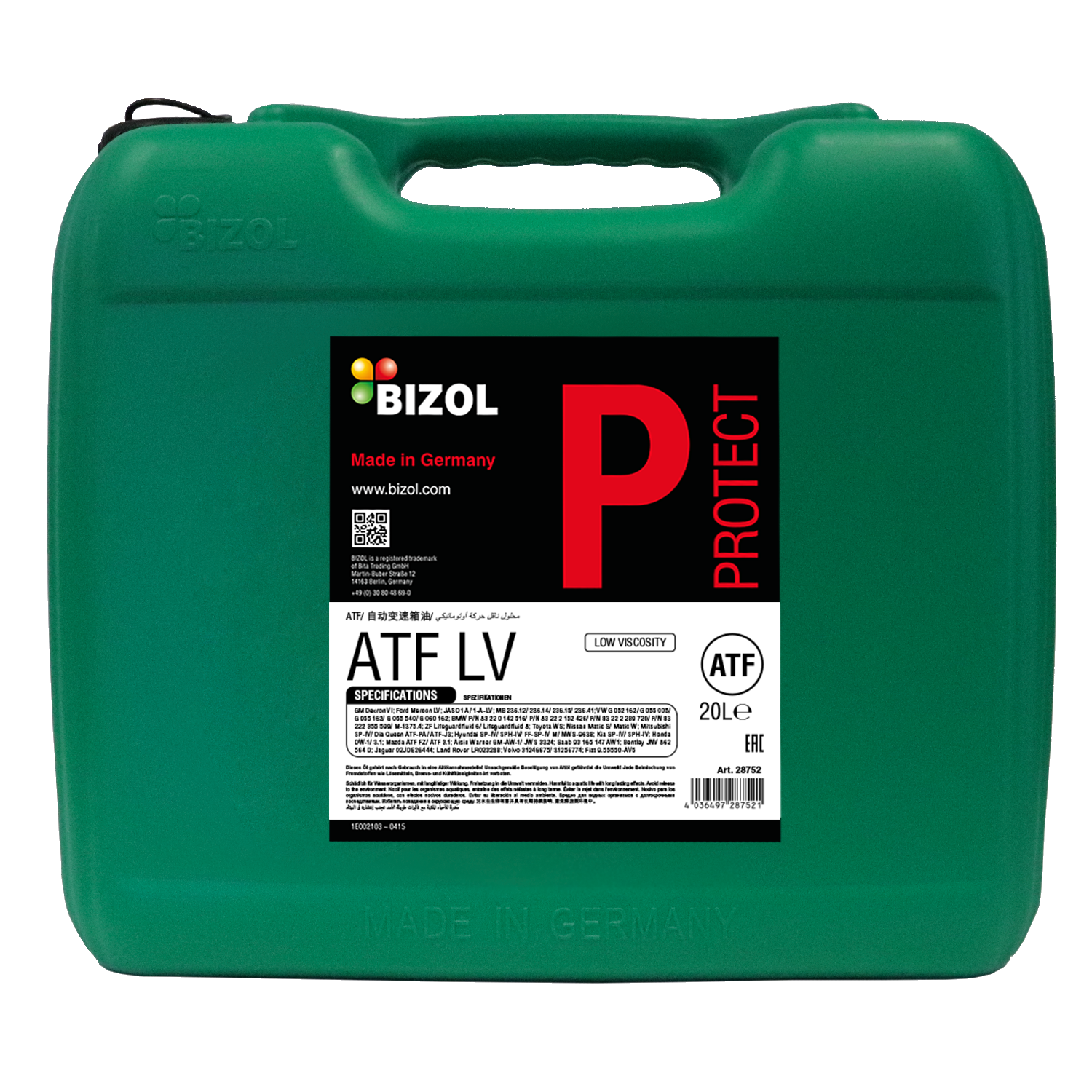 BIZOL Protect Getriebeöl ATF LV Syn - 20 Liter