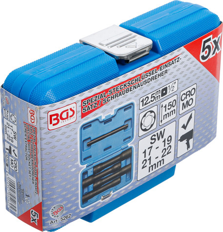 BGS Spiral-Profil-Steckschlüssel-Satz / Schraubenausdreher, tief | Antrieb Innenvierkant 12,5 mm (1/2