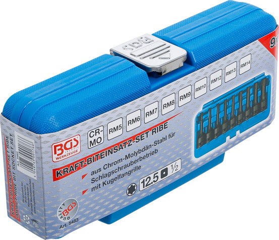 BGS Kraft-Bit-Einsatz-Satz | Antrieb Innenvierkant 12,5 mm (1/2