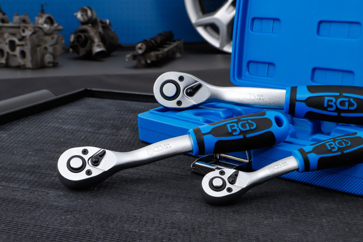 BGS Umschaltknarren-Satz | feinverzahnt | Abtrieb Außenvierkant 6,3 mm (1/4