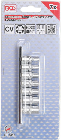 BGS Steckschlüssel-Einsatz-Satz E-Profil | Antrieb Innenvierkant 6,3 mm (1/4