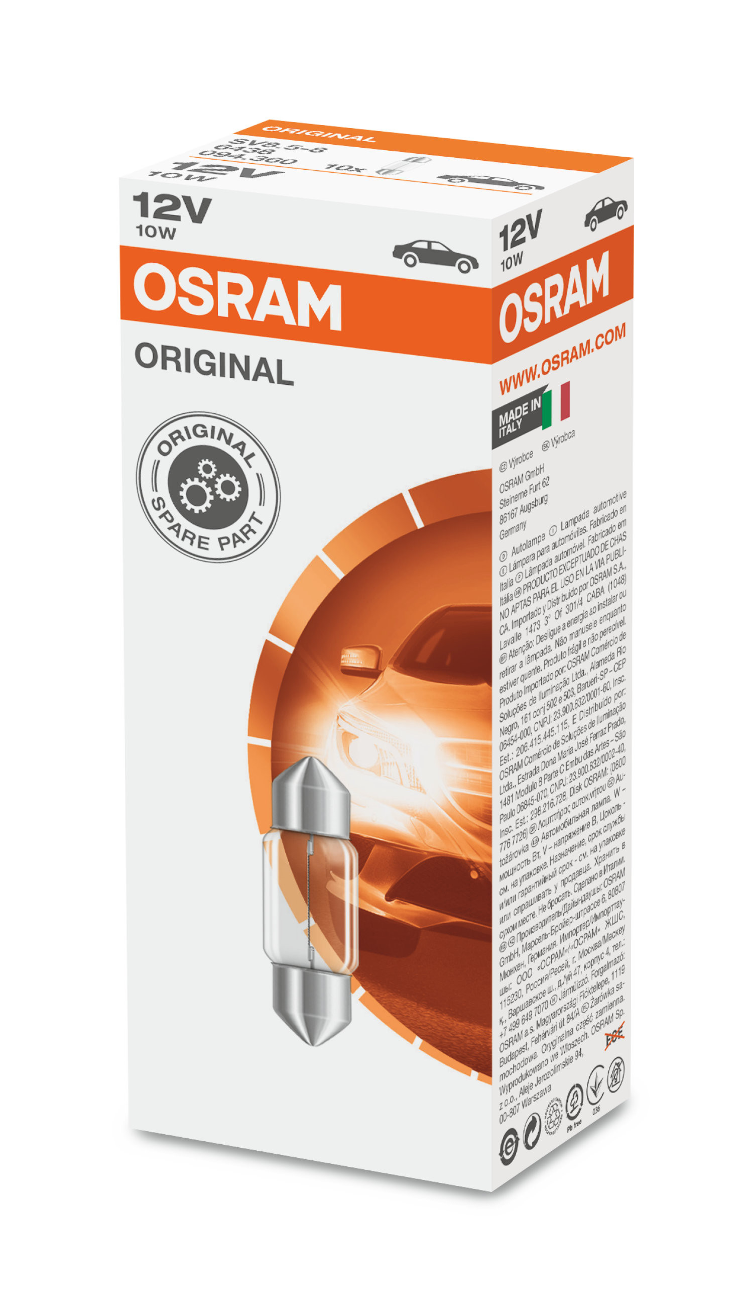 Osram Original Festoon Sofittenlampe Glühlampe C10W SV8.5 12V 10W 1 Stück