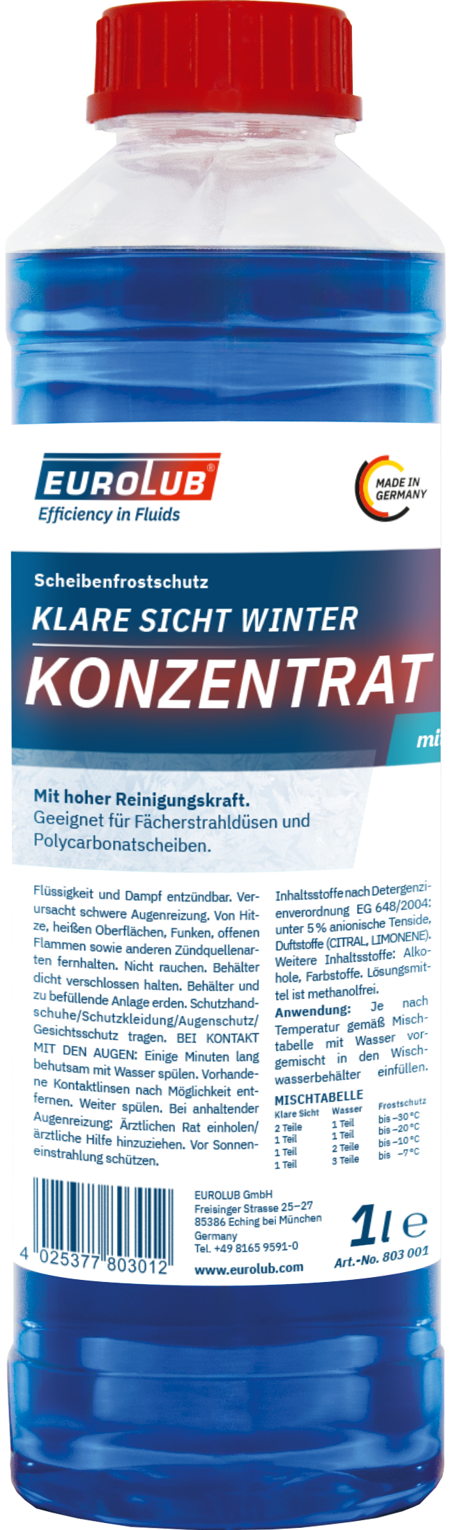 EUROLUB Scheibenfrostschutz Klare Sicht Winter Konzentrat -60°C 1l