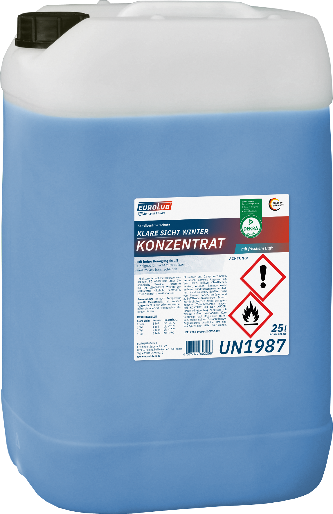 EUROLUB Scheibenfrostschutz Klare Sicht Winter Konzentrat -60°C 25l Kanister