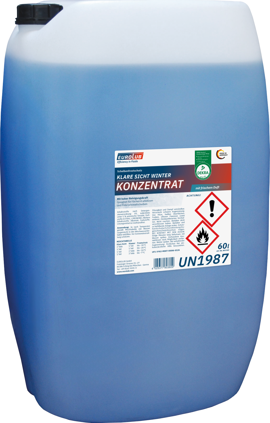 EUROLUB Scheibenfrostschutz Klare Sicht Winter Konzentrat -60°C 60l Kanister