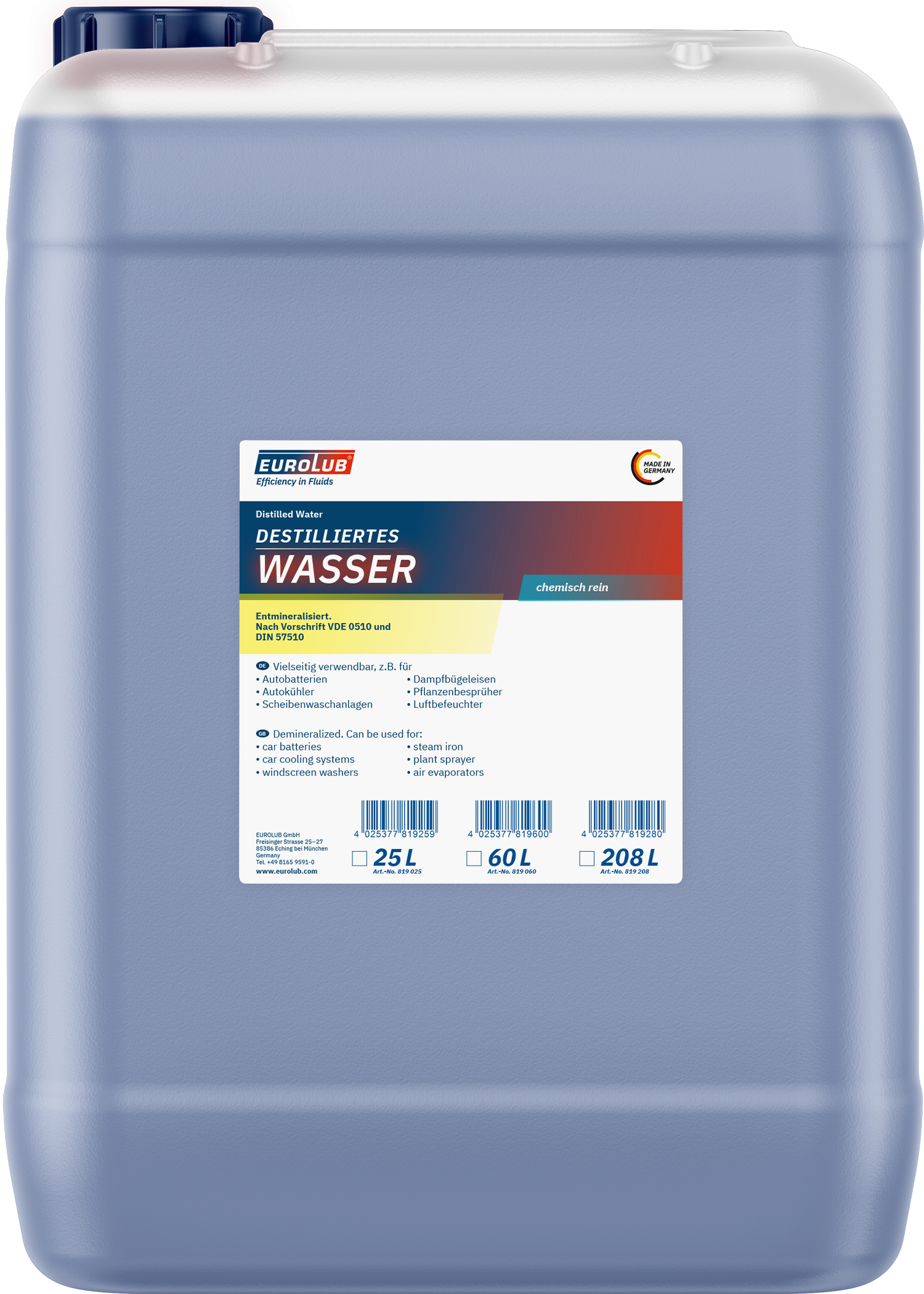 EUROLUB Destilliertes Wasser 25 Liter Kanister nur bei Abholung in der Filiale