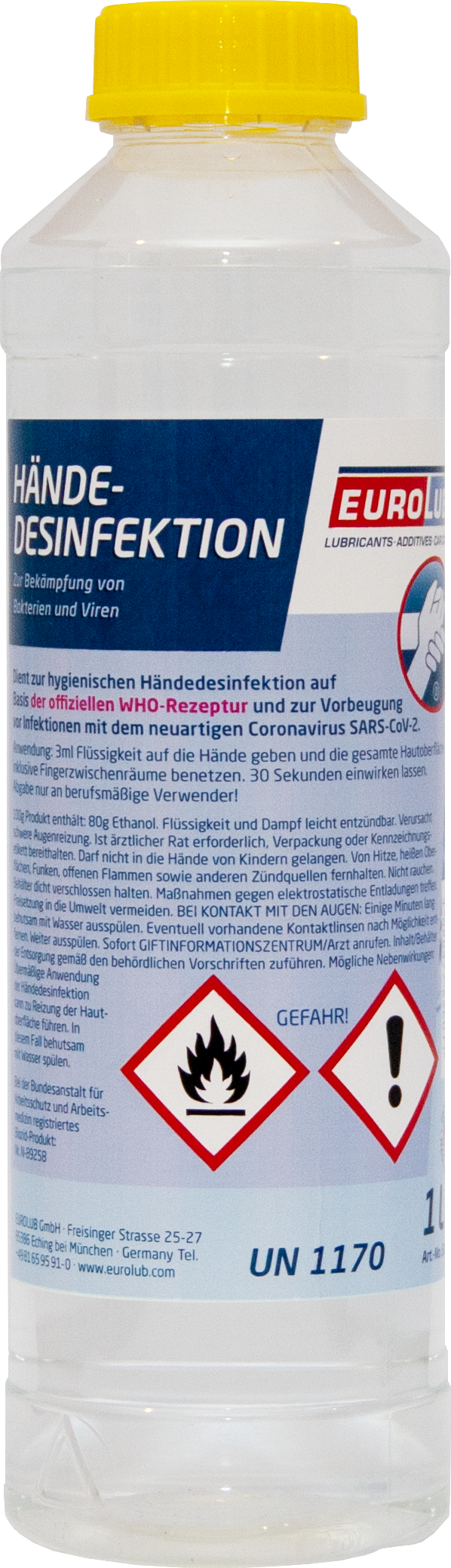 EUROLUB Händedesinfektion Desinfektionsmittel 1 Liter Flasche