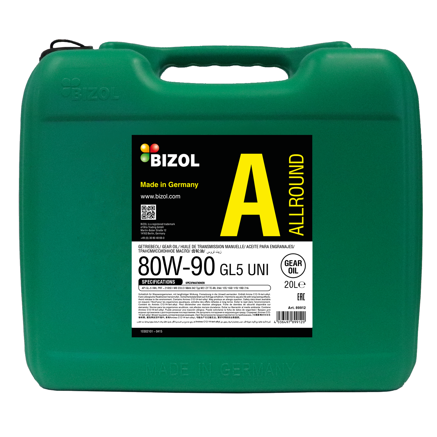 Bizol Allround Gear Oil Getriebeöl GL5 80W-90 UNI - 20 Liter