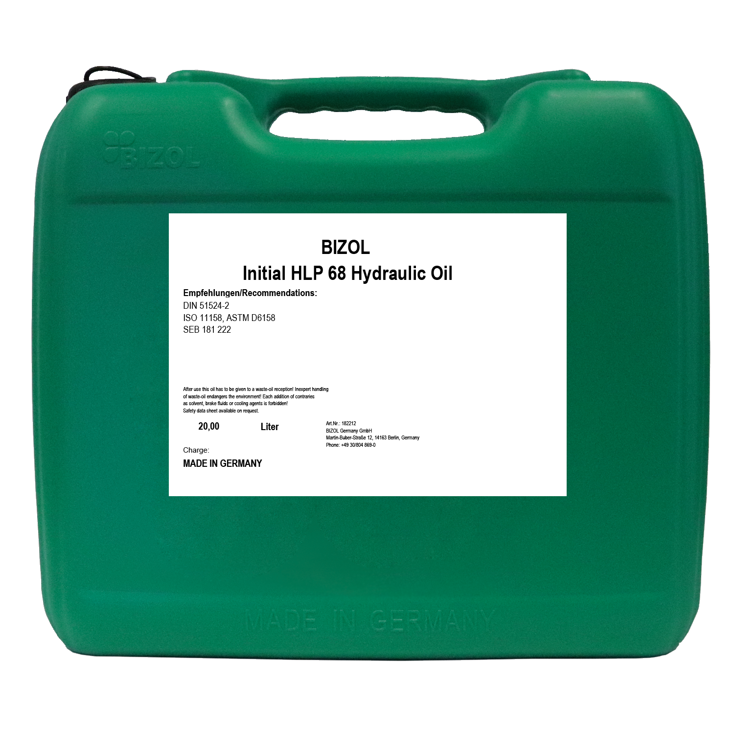 BIZOL Initial Hydrauliköl HLP 68 - 20 Liter