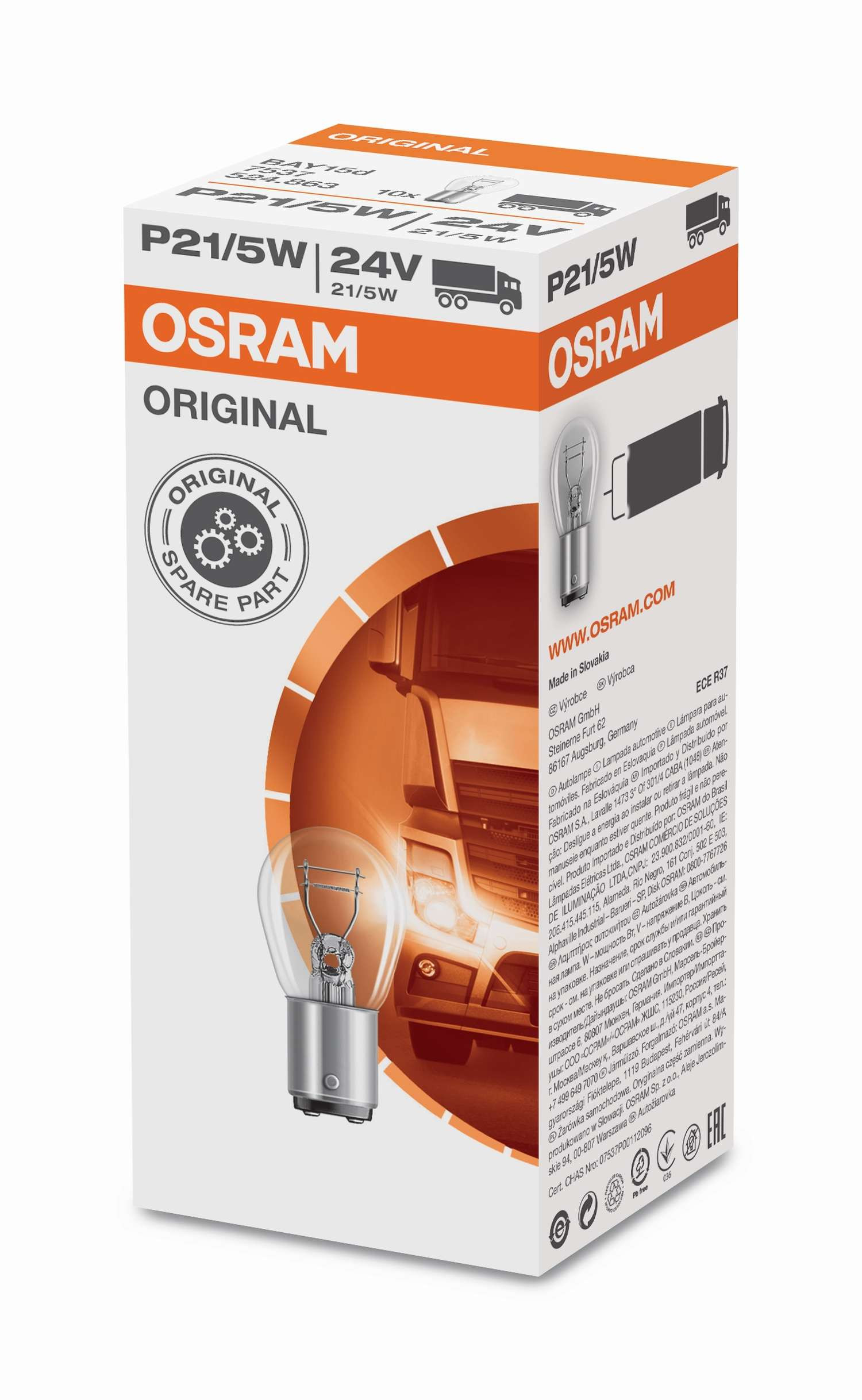 Osram Original Glühlampe P21/5W BAY15d 24V 21W/5W 1 Stück