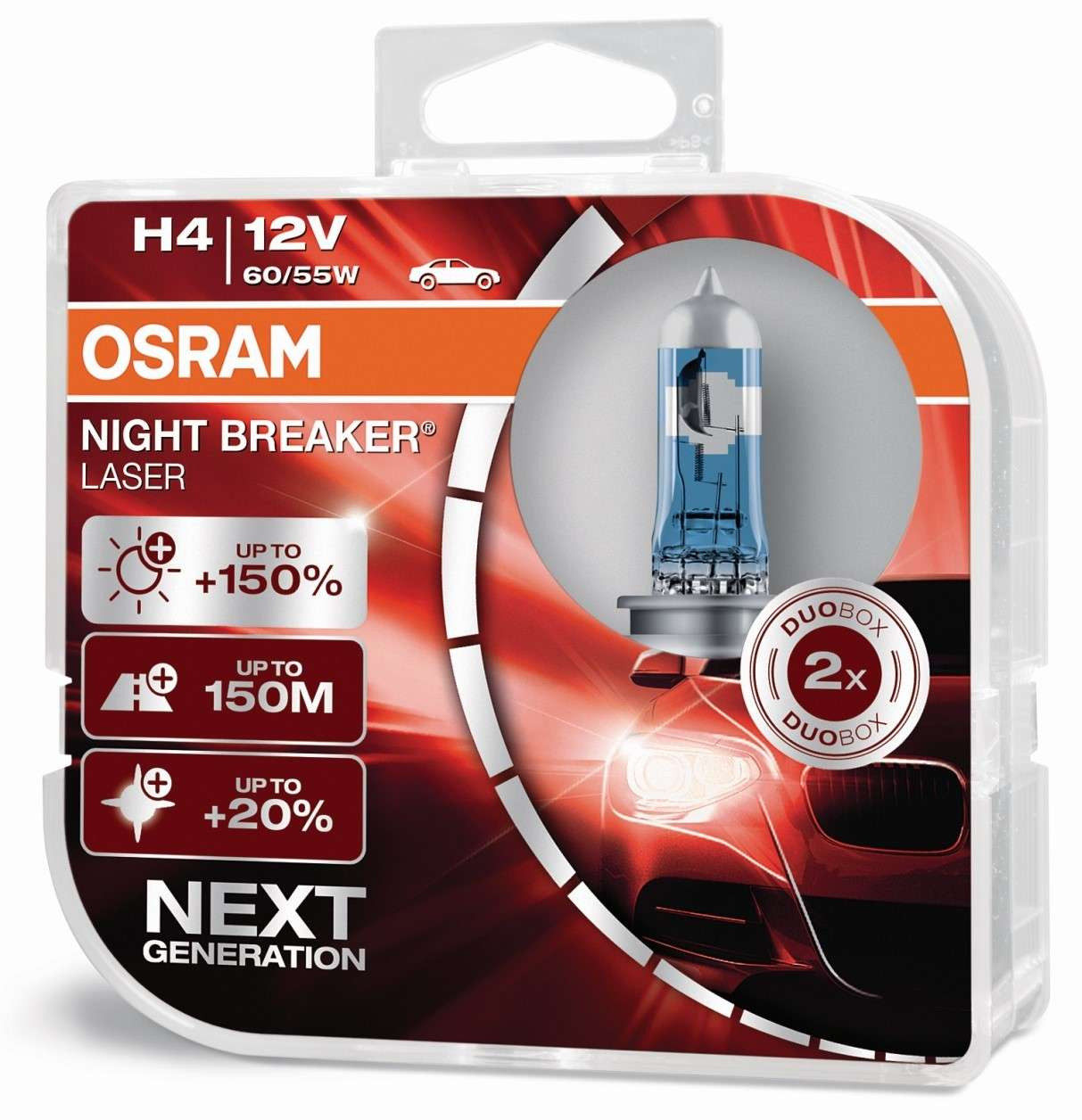 Osram Night Breaker® Laser Glühlampe H4 P43t 12V 60W/55W 3900K Doppelpack