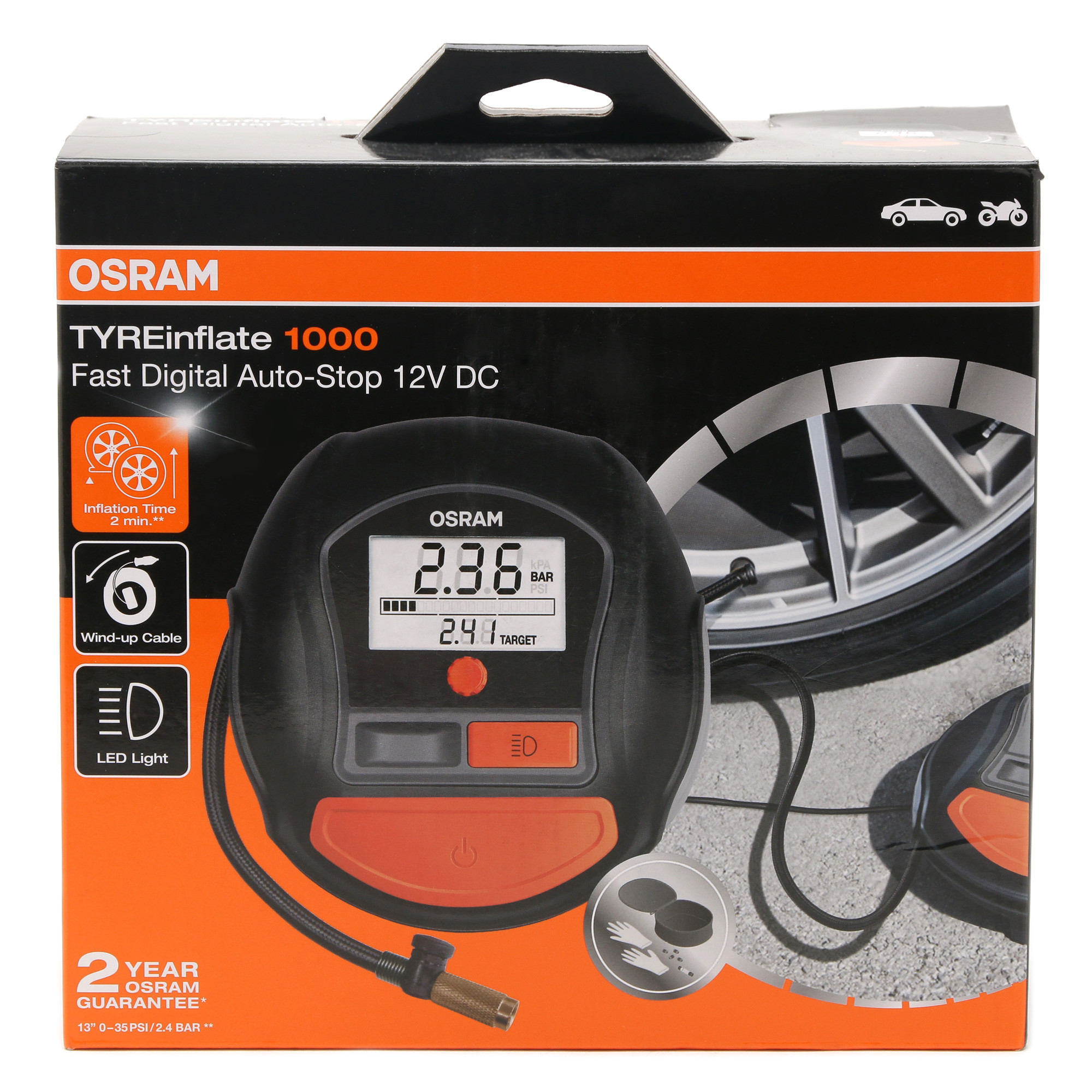 Osram TYREinflate 1000 Schnelle Reifenpumpe mit Kabel