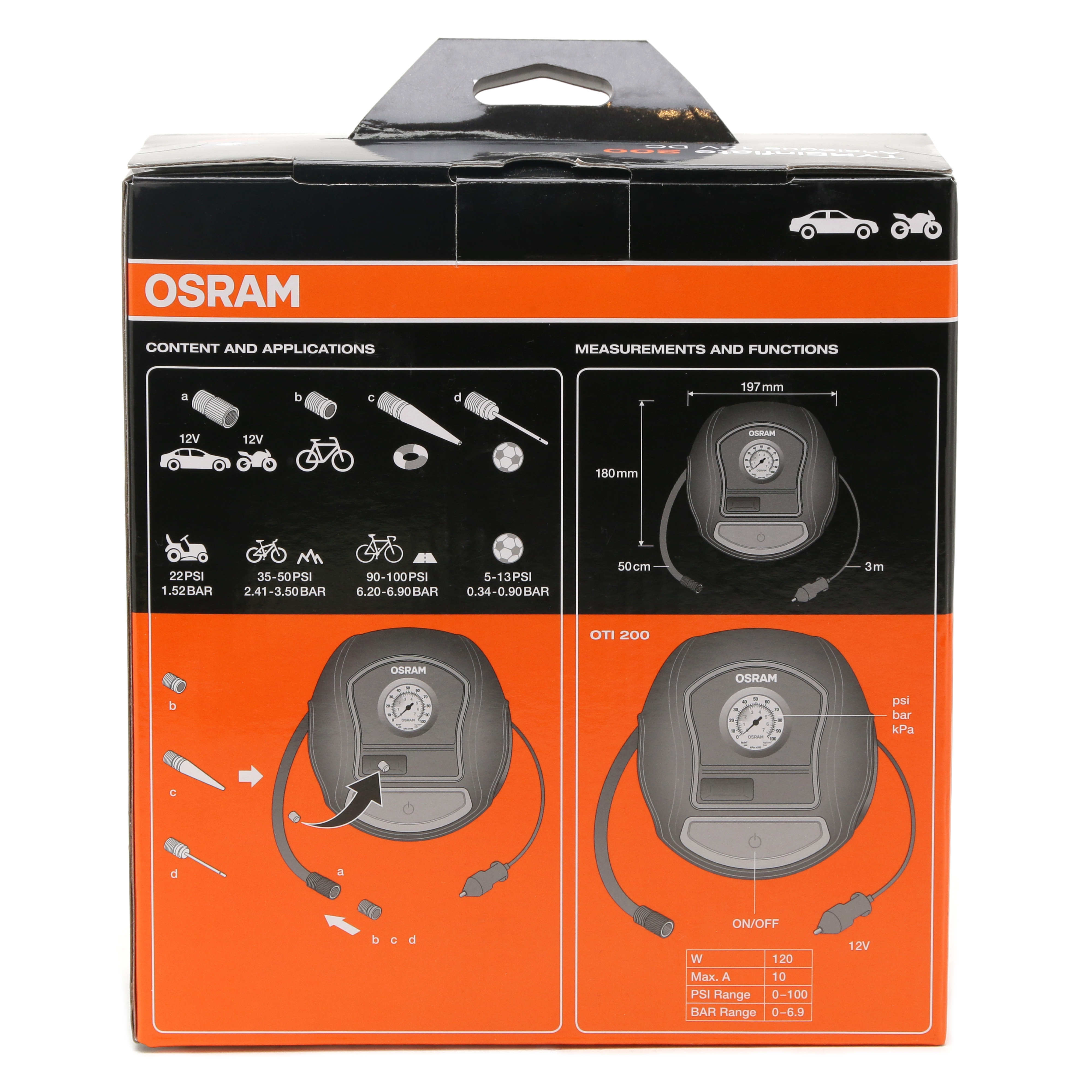 Osram TYREinflate 200 Schnelle Reifenpumpe mit Kabel