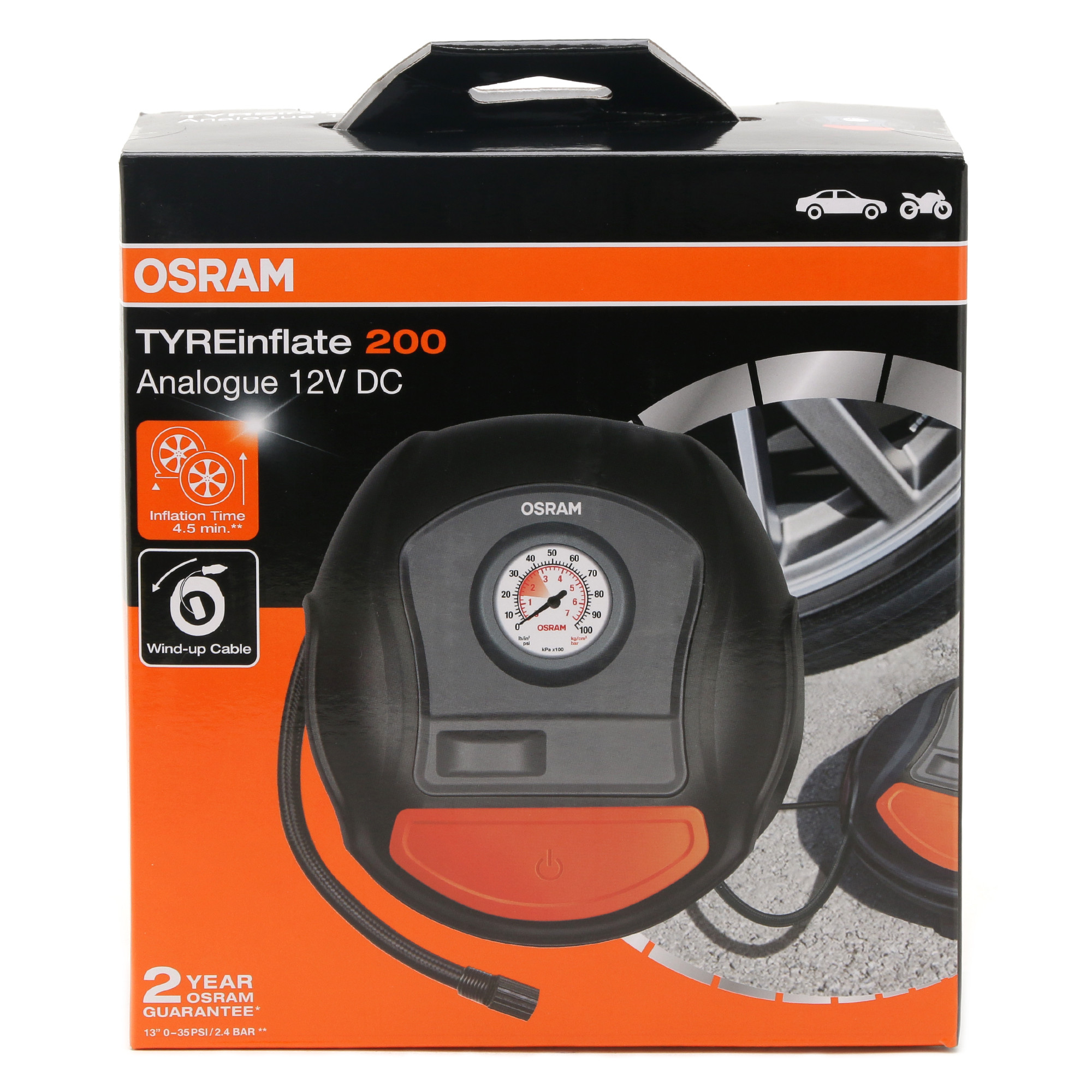 Osram TYREinflate 200 Schnelle Reifenpumpe mit Kabel