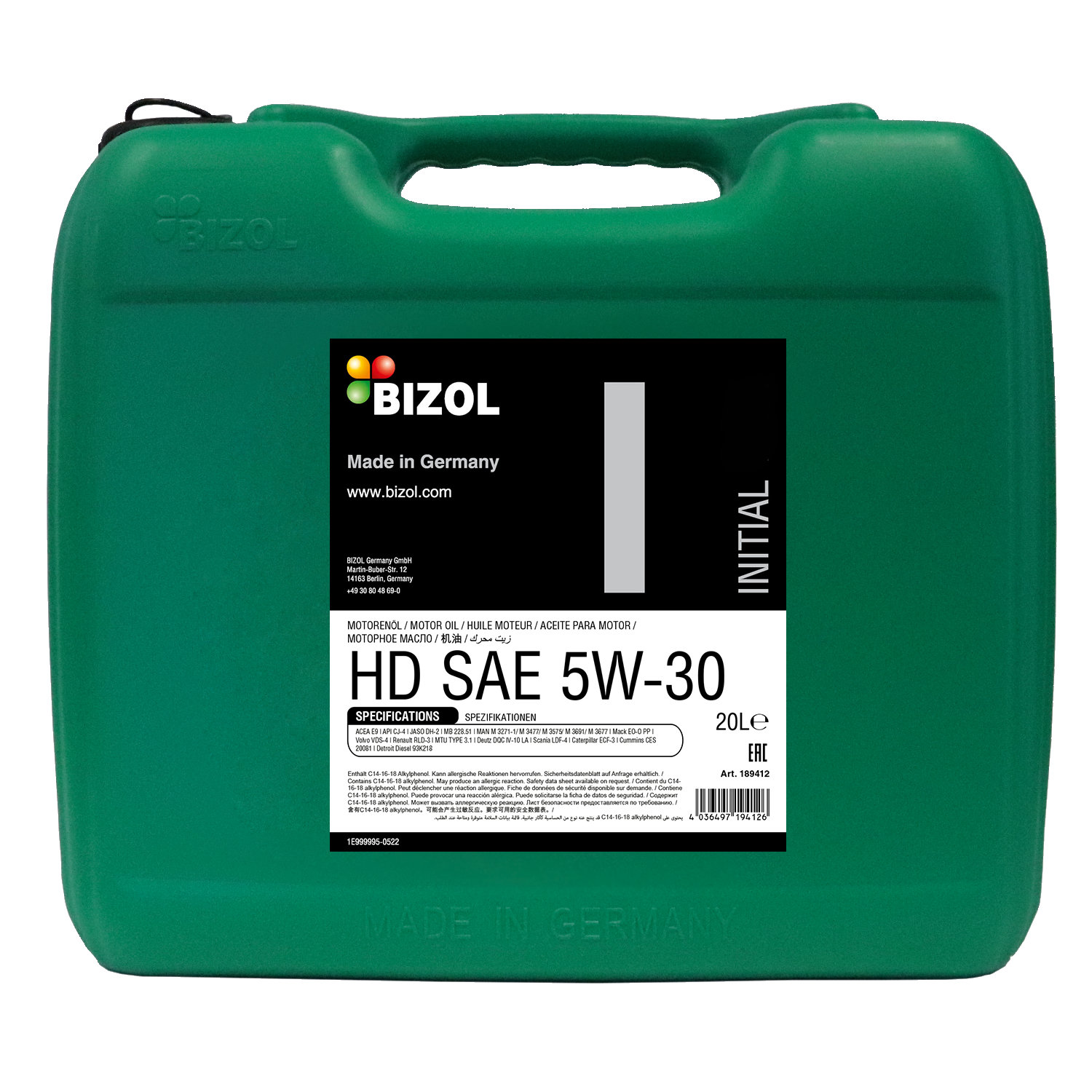 BIZOL initial Motoröl HD SAE 5W-30 - 20 Liter