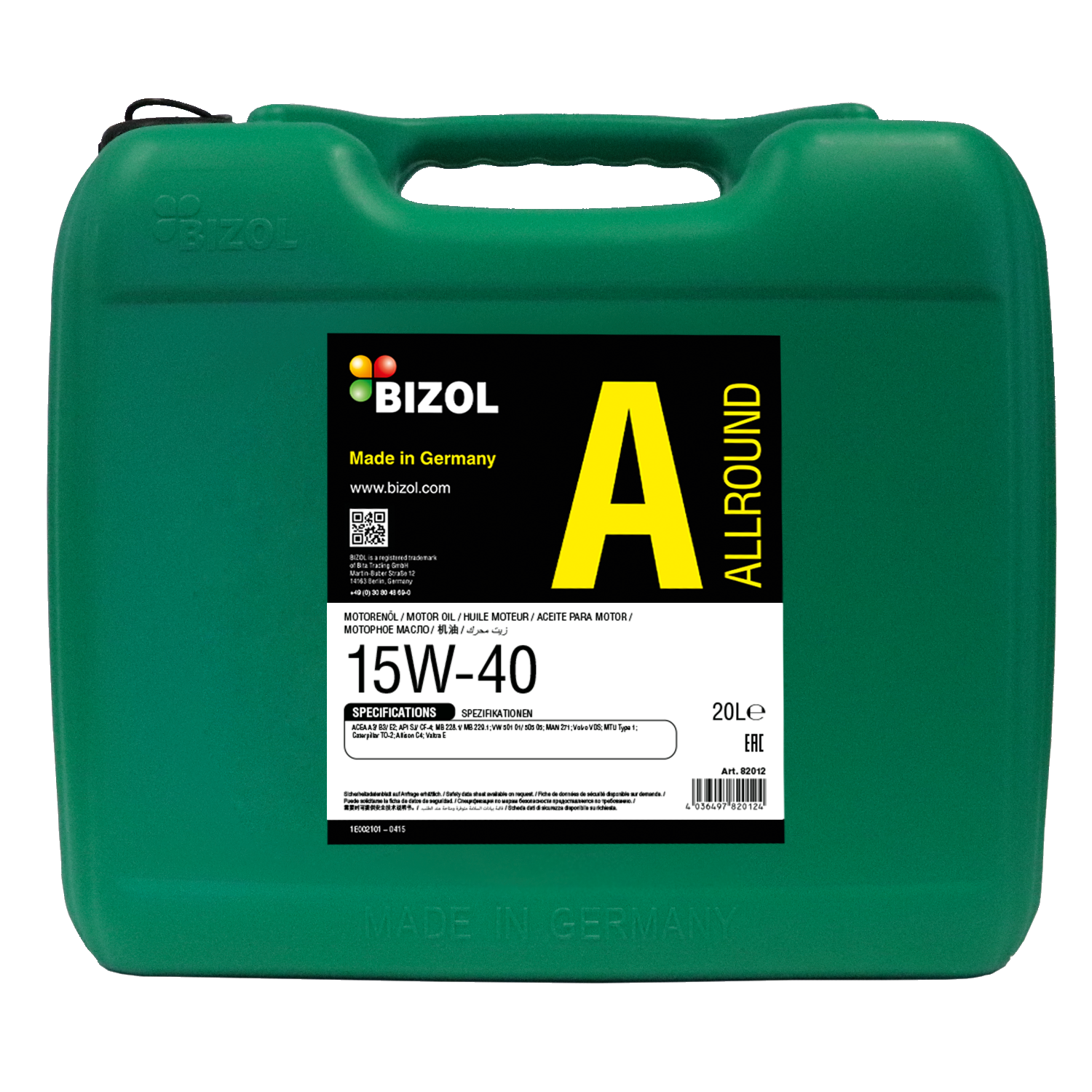BIZOL Allround Motoröl 15W-40 - 20 Liter