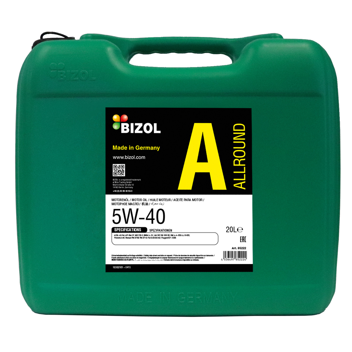 BIZOL Allround Motoröl 5W-40 - 20 Liter