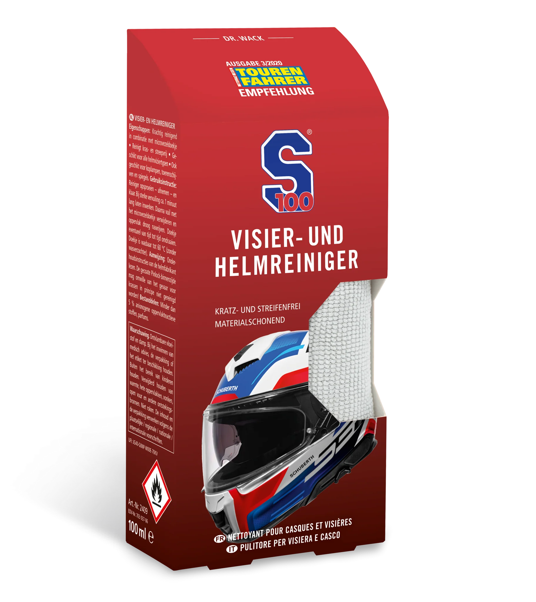 Dr. Wack S100 Visier- und Helmreiniger 100ml Flasche + Mikrofasertuch