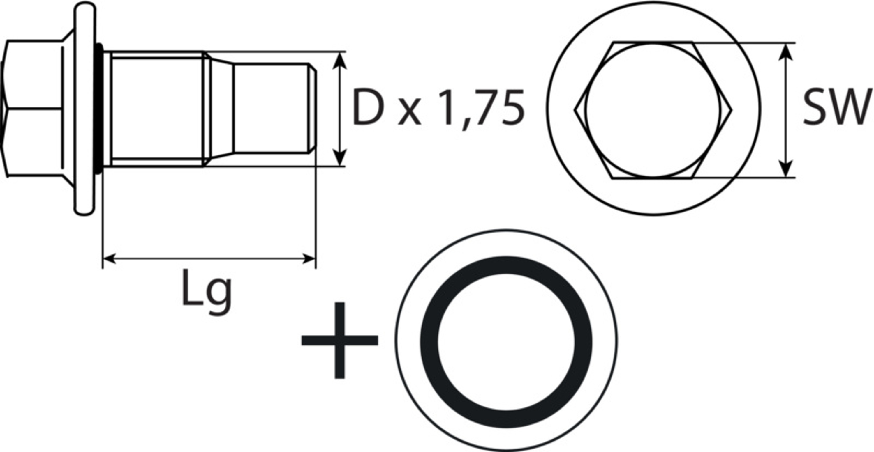 Ölablassschraube M12 x 1,75 x 25, ohne Dichtring, Stahl verzinkt 1Stk.