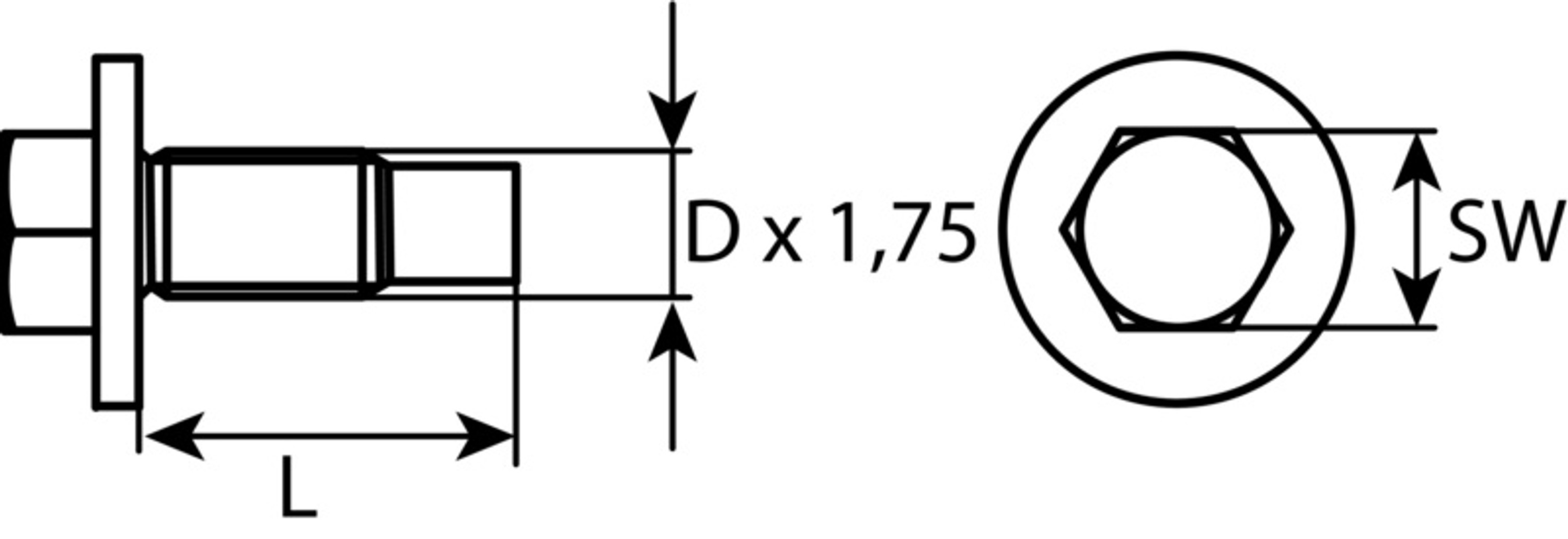 Ölablassschraube M12 x 1,75 x 28,5, ohne Dichtring, Stahl phosphariert 1Stk.