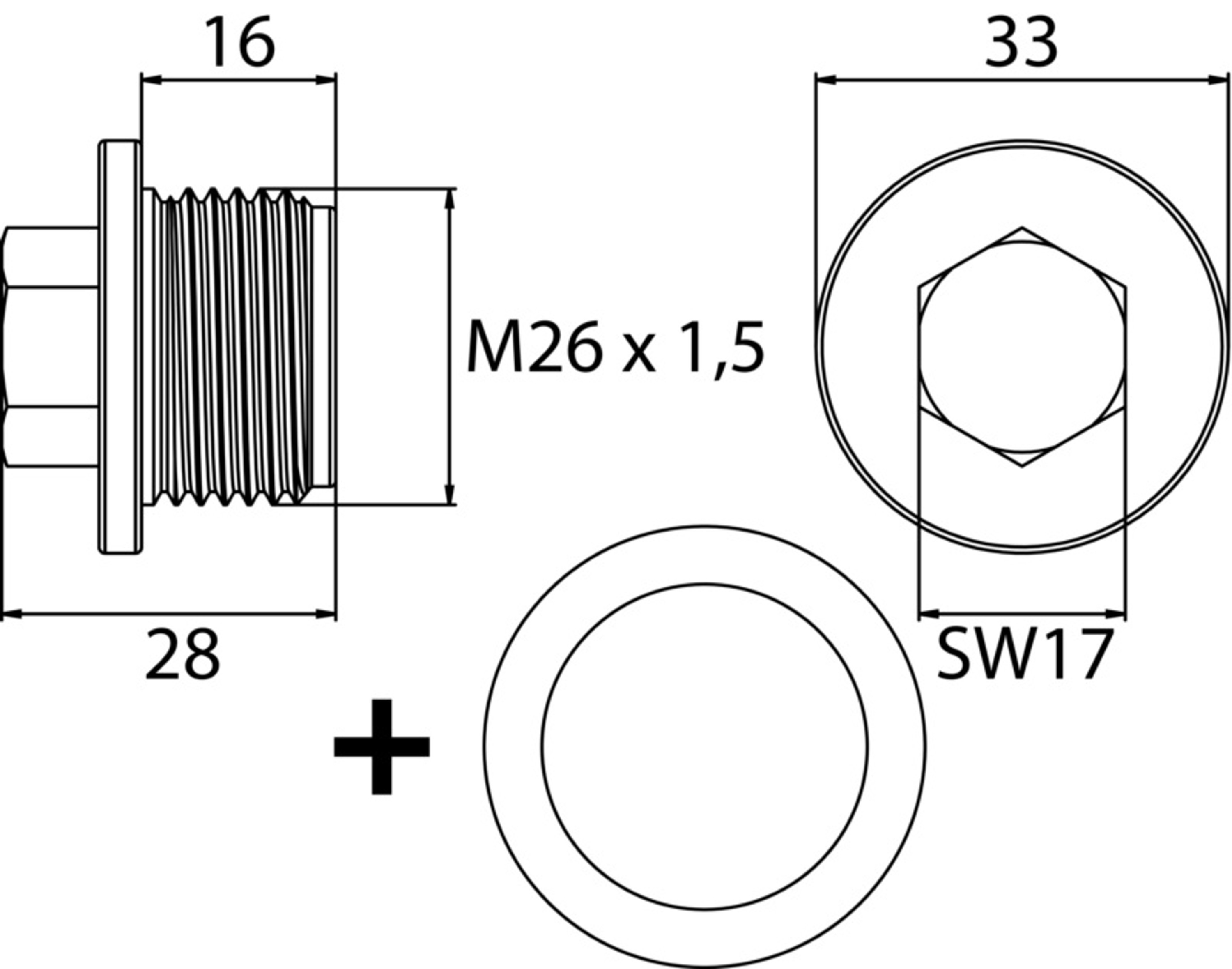 Ölablassschraube M26 x 1,5 x 16, mit Dichtring, Stahl verzinkt 1Stk.