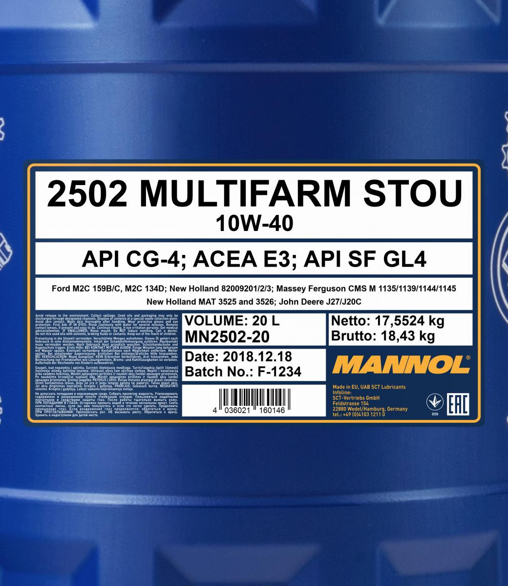 Mannol 2502 Multifarm STOU 10W-40 Mehrzwecköl 20l Kanister