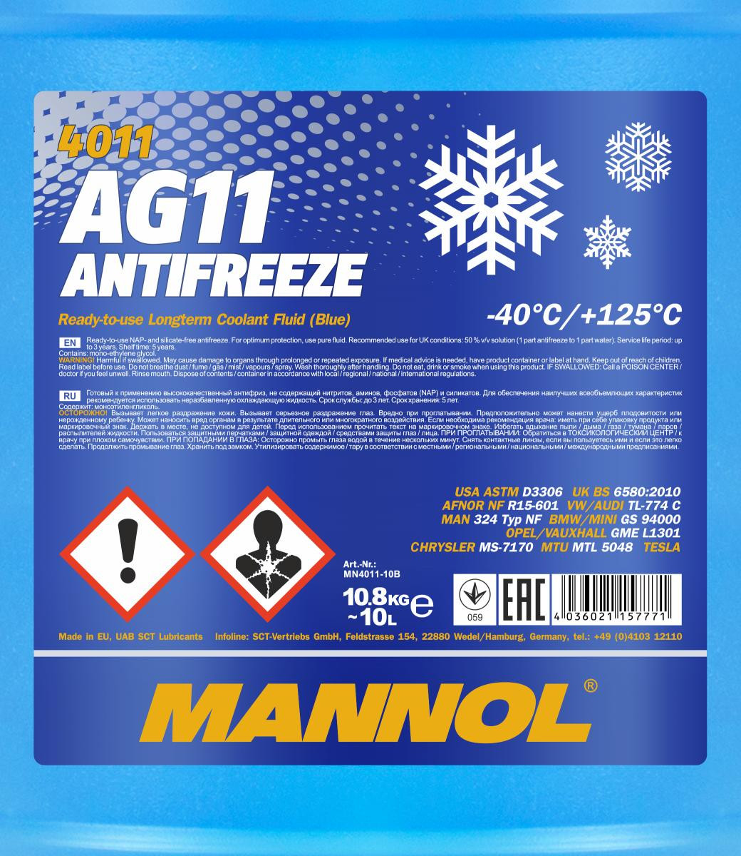 Mannol 4011 AG11 Kühlerfrostschutz Fertigmischung -40° 10l Kanister