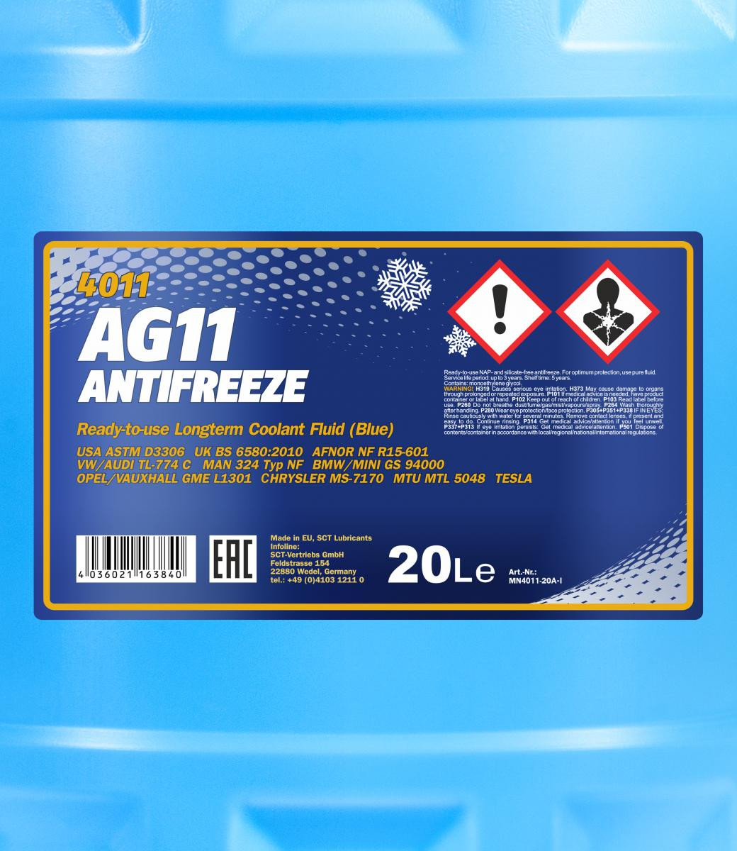 Mannol 4011 AG11 Kühlerfrostschutz Fertigmischung -40° 20l Kanister
