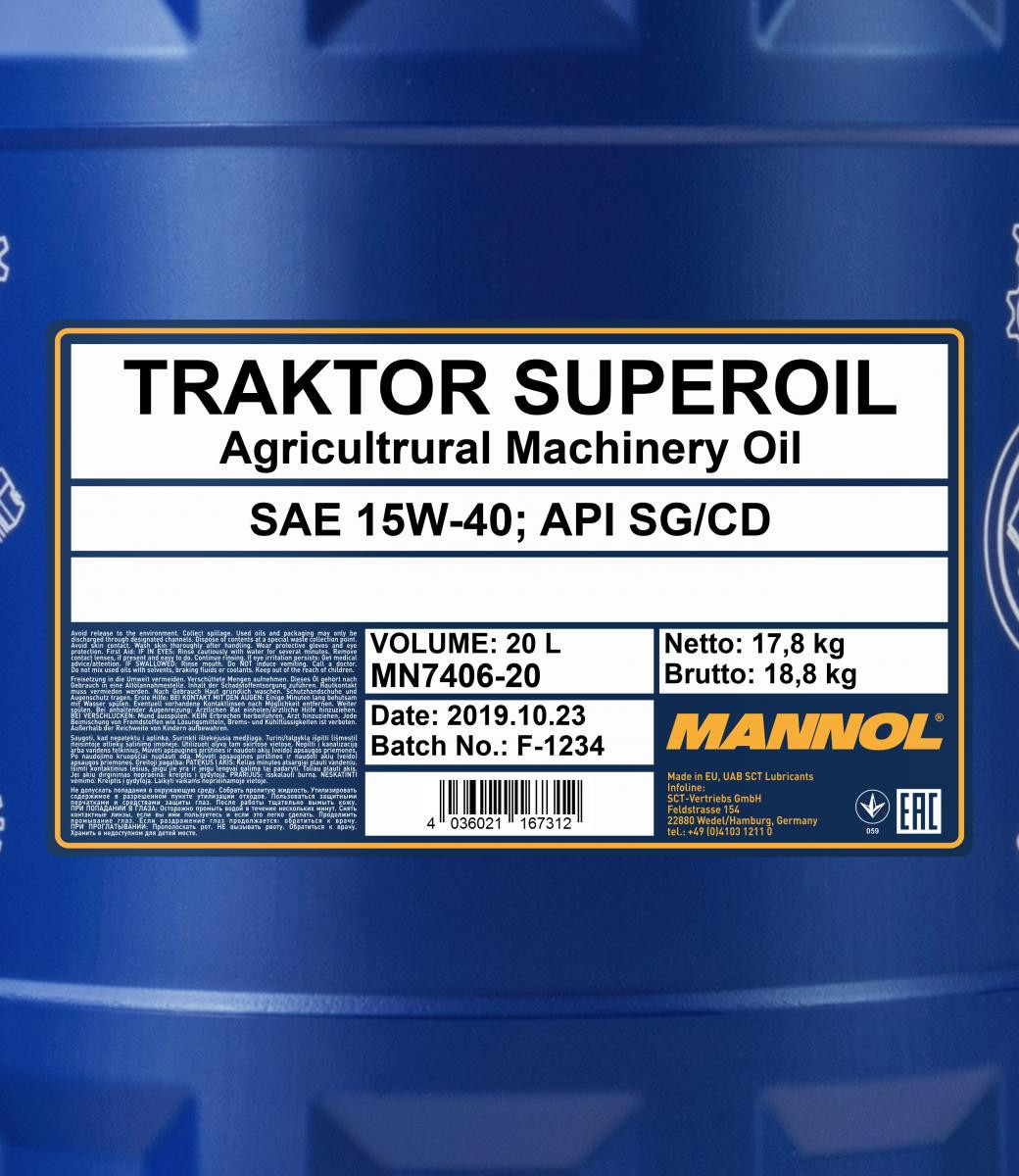 Mannol 7406 Traktor Superoil 15W-40 mineralisches Motoröl 20l Kanister