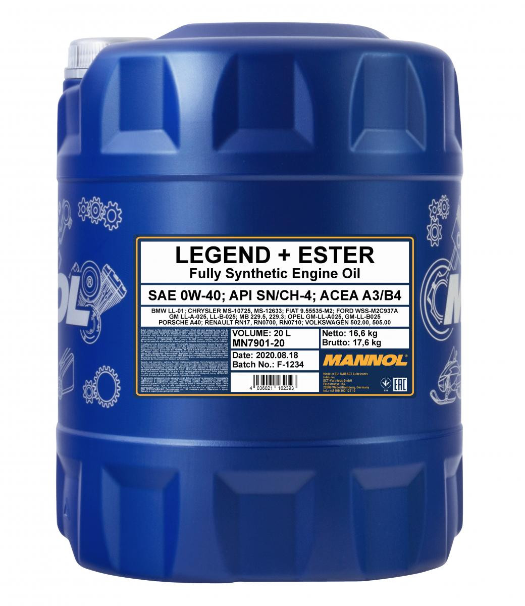 Mannol 7901 Legend + Ester 0W-40 synthetisches Motoröl 20l Kanister