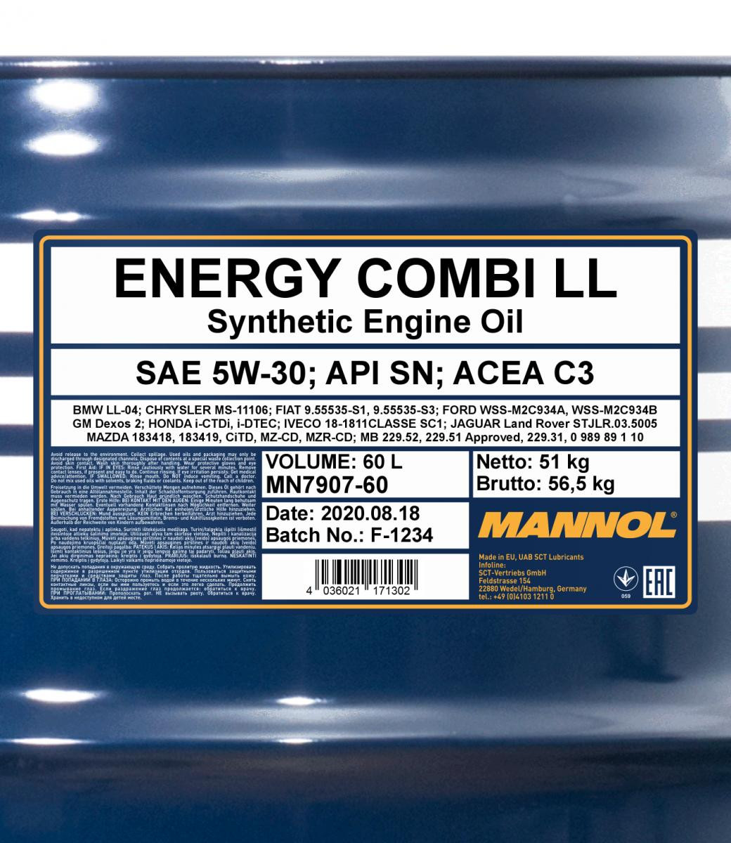 Mannol 7907 Energy Combi LL 5W-30 synthetisches Motoröl 60l Fass