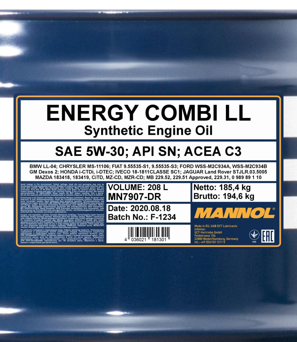 Mannol 7907 Energy Combi LL 5W-30 synthetisches Motoröl 208l Fass