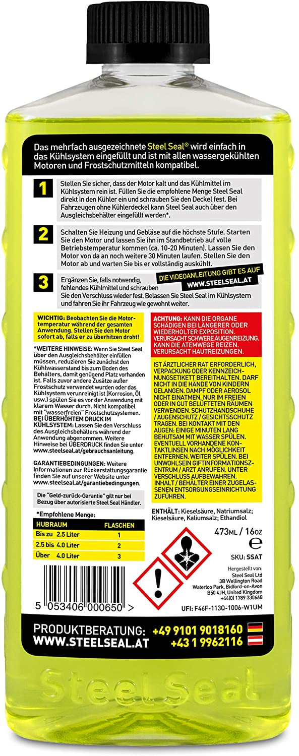 STEEL SEAL 473 ml - Zylinderkopfdichtung Reparatur ohne Ausbau - Defekte Kopfdichtungen, Verzogene Zylinderköpfe & Gerissene Motorblöcke