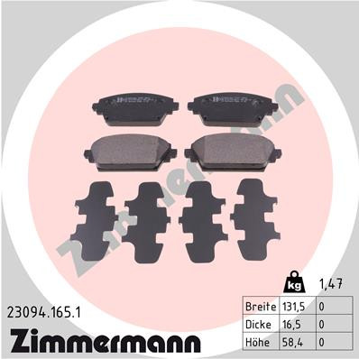 ZIMMERMANN Bremsbelagsatz, Scheibenbremse