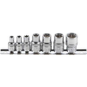 BGS Steckschlüssel-Einsatz-Satz E-Profil | Antrieb Innenvierkant 6,3 mm (1/4"") / 10 mm (3/8"") | SW E6 - E16 | 7 tlg.