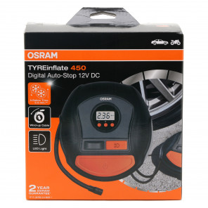 Osram TYREinflate 450 Kompressor Digitales Display, Überlastungsschutz, mit Arbeitslampe, Kabelfach/-aufnahme